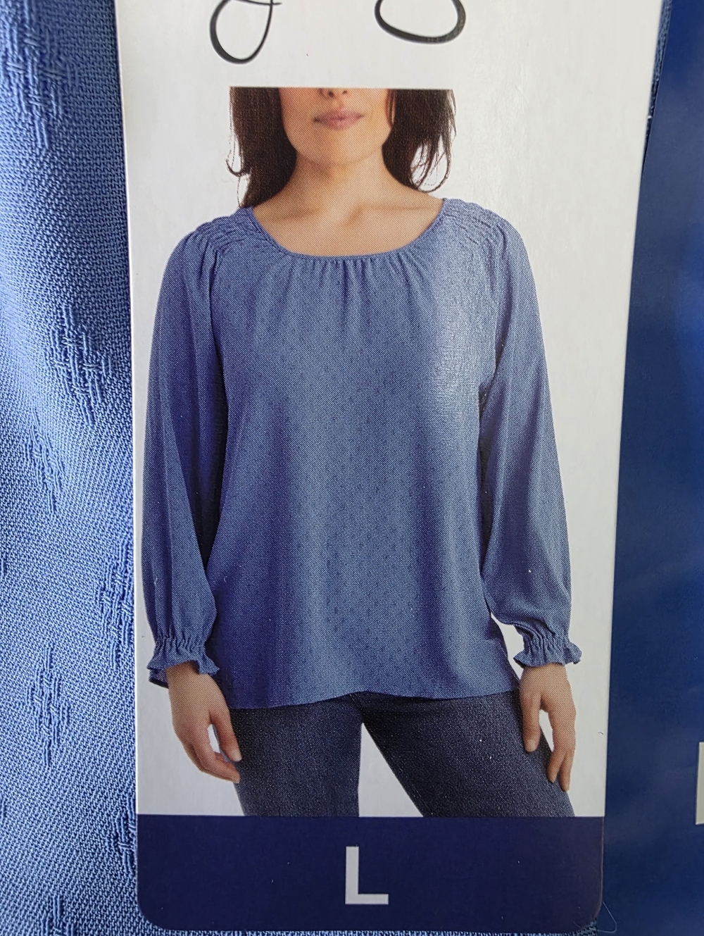 Women's Jessica Simpson Textured Blouse with Blouson Sleeves Blue Size L NWT - Picture 7 of 10